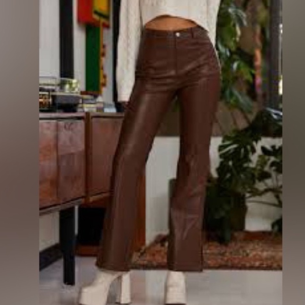 12th Tribe Brown Faux Leather Boot Cut Pants